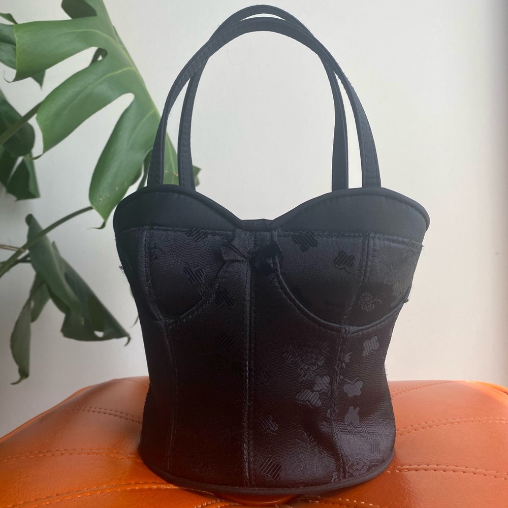 Black Print Bustier Corset Purse - Picture 1 of 8